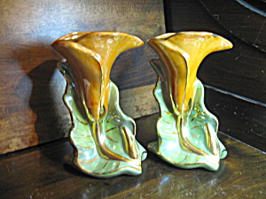 Vintage Hand Painted Gold/green Tulip Vases