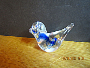 Vintage Heavy Glass Paperweight Blue/clear Bird