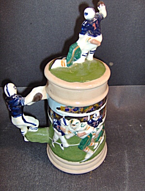 Vintage Football Stein With Lid Blue & White