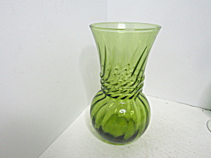 Vintage  Avocado Green Glass  Swirl Vase  (Image1)