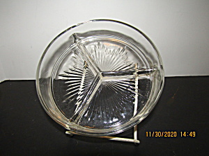 Vintage Heavy Clear Glass Three Section Dish  (Image1)