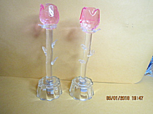 Vintage Glass Miniature Glass Stemmed Pink Roses (Image1)