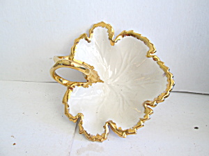 Gold Trimmed  Handled Leaf Dish Candy or Trinket (Image1)
