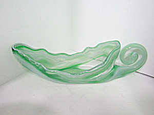 Vintage Green Blown Glass Swan Curled Neck Dish (Image1)