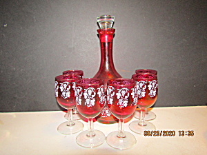 Vintage Ruby Red Grape Vine Wine Decanter Set