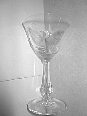 Vintage Diamond Stemmed Floral Etched Cordial Glass