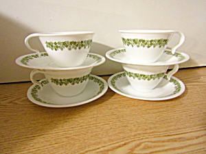Vintage Corelle Spring Blossom Green Cup/Saucer Sets (Image1)