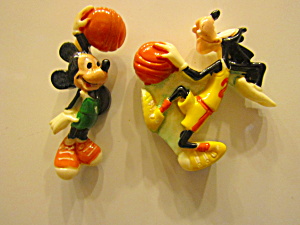Collectible Disney Magnet Mickey&goofy Play Basketball
