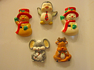 Collectibles Vintage Christmas Animal Snowmen Magnets (Image1)