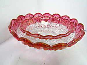Vintage Indiana Glass Ruby Red Diamond Point Bowl Set