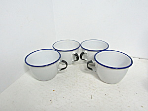 Vintage White Enamel Ware Blue & White Cup Set (Image1)