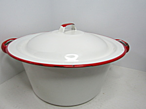 Vintage Enamelware White/red Small Stock Pot