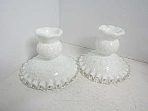  Fenton Spanish Lace Silvercrest Milk Candle Holders (Image1)