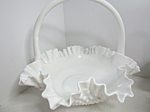 Fenton Hobnail Milk Glass Large Crimped Edge Basket (Image1)