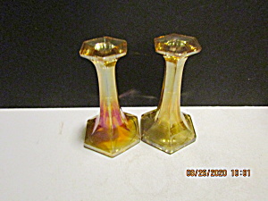 Vintage Imperial Carnival Glass Hexagon Candlesticks (Image1)