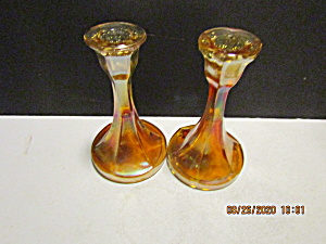 Vintage Imperial Carnival Glass Marigold Candlesticks (Image1)