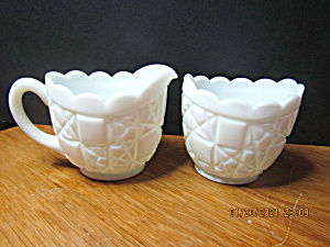 Vintage Milk Glass Sugar & Creamer Set Quilted Pattern (Image1)
