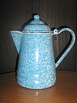 Vintage Graniteware Light Blue Swirl Coffee Pot