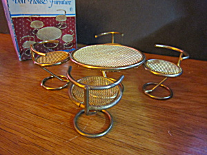 Vintage Brass Doll House Furniture Table & Chairs