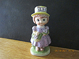 Vintage Purple Poke-a-dots Dress Girl Figurine