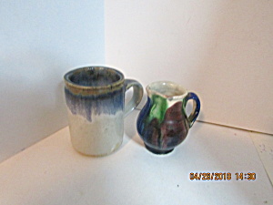 Vintage Stoneware Miniture Creamers & Cup  (Image1)