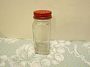 Vintage Glass Square Red Covered Spice Jar  (Image1)