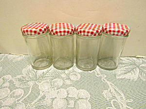 Vintage Anchor Hocking Jelly Red Check Covered Jars  (Image1)