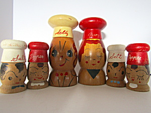 Wooden Chef & Maid Family Salt & Pepper Shakers