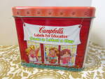 Click here to enlarge image and see more about item acsoup11a: Campbells Schoolhouse Save-A-Label  Tin
