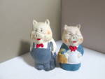 Click here to enlarge image and see more about item artmb1k: Vintage Artmart Mr & Mrs  Farmer Pig Bell Set