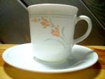 Click here to enlarge image and see more about item cpeagld1aa: Corelle Peach Garland Coffee Cup/Saucer