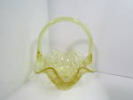 Click here to enlarge image and see more about item eglass6g: Fenton Etched Scalloped Edge Yellow Strawberry Basket