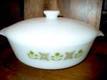 Click here to enlarge image and see more about item fkmg5ab: Fire King Covered Casserole Meadow Green White Lid