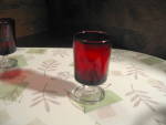 Click here to enlarge image and see more about item if105t: Luminarc Ruby Red/Clear Stemmed Bottom Cordial Glasss