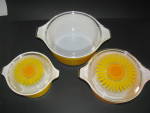 Click to view larger image of Vintage Pyrex Yellow Orange Daisy Casserole Set (Image2)