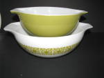 Click here to enlarge image and see more about item jpv114: Vintage Pyrex Verde 444 4qt ,443 2.5qt Cinderella Bowls