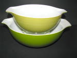 Click here to enlarge image and see more about item jpv116: Vintage Pyrex Verde 2-Piece Set Cinderella Bowls