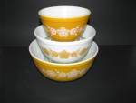Click here to enlarge image and see more about item jpbg101: Vintage Pyrex Butterfly Gold Nesting Bowls  