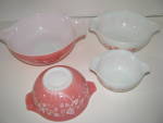 Click to view larger image of Vintage Pyrex Pink and White Gooseberry Bowl Set (Image2)