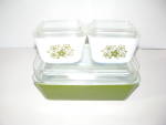 Click here to enlarge image and see more about item jpsb110: Vintage Pyrex Spring Blossom Refrigerator Set