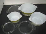 Click to view larger image of Vintage Pyrex Spring Blossom Green 6-Piece Cinderella  (Image2)