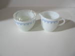 Click here to enlarge image and see more about item jpsbw116: Vintage Pyrex Snowflake Sugar and Creamer