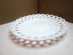 Click here to enlarge image and see more about item mgchal1l: Vintage Milk Glass Challinor Scroll & Eye Plate