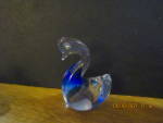 Click here to enlarge image and see more about item pwglassmg1b: Vintage Heavy Glass Paperweight Blue/Clear Swan