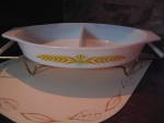 Click here to enlarge image and see more about item pyrwh2i: Pyrex Royal Wheat Divided Serving Dish w/Cradle