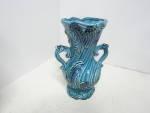 Click here to enlarge image and see more about item vadsmv1f: Vintage Aqua Blue Raised Leaf Design Small Vase