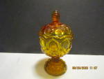 Click here to enlarge image and see more about item vambgmiss1d: Vintage Amberina Glass Moon & Stars Candy Dish