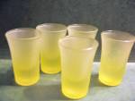Click here to enlarge image and see more about item vbarsc2c: Vintage Frosted Green/Yellow Shot Glasses