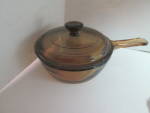 Click here to enlarge image and see more about item vcwva5k: Vintage Corning Visions .5L Amber Covered Saucepot