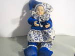 Click here to enlarge image and see more about item vdollc10: Vintage Porcelain Clown Jester Musical Doll